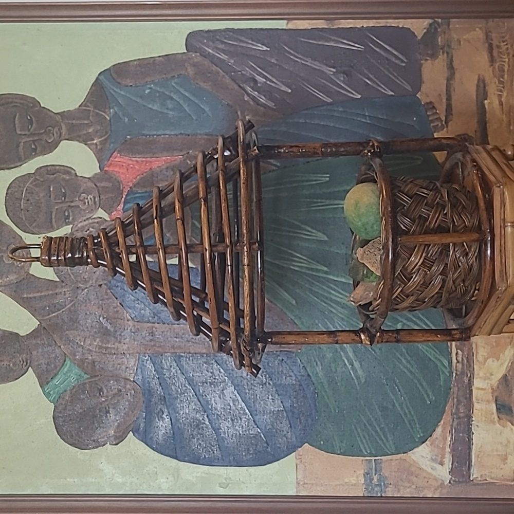 VINTAGE RATTAN HANGING BASKET